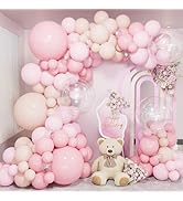 Light Pink Balloon Arch Kit - 133PCS Pastel Macaron Pink, Light Orange, and Clear Balloons for Gi...