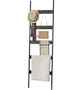 Blanket Ladder, 5-Tier Towel Holder with 4 Removable Hooks, Farmhouse Wall Leaning Decorative Rac...