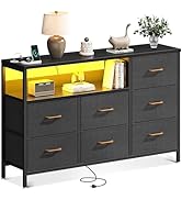AODK Dresser with LED Lights and Charging Station, 52-Inch Long Dresser for Bedoom with 7 Large S...