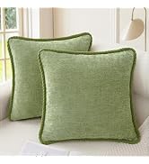 CaliTime Decorative Couch Throw Pillow Covers 18 X 18 Inches Pack of 2 Cozy Chenille Piping Edge ...