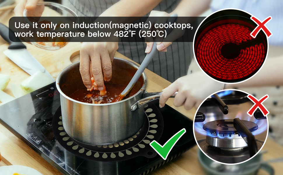 Use it only on induction(magnetic) cooktops, work temperature below 482? (250?)