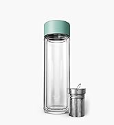 Ever Vessel Glass Multi Water Bottle and Thermal Flask with Tea Infuser 14oz - Double Wall Borosi...