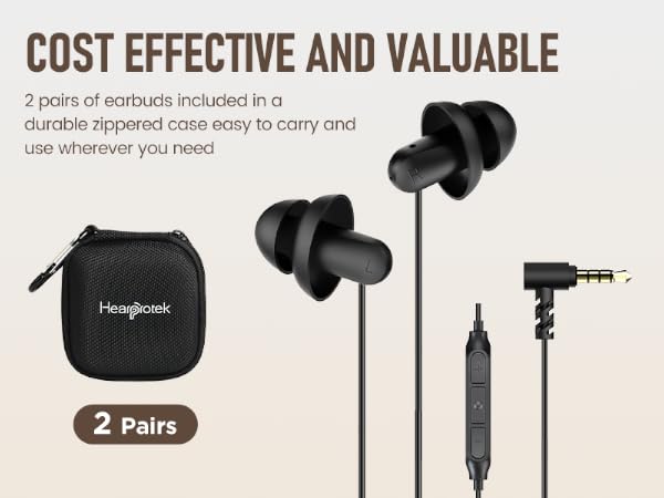 2 pairs of earbuds with a durable zippered case