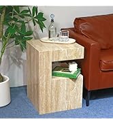 Italian Travertine C-Shaped End Table, Luxurious Natural Stone Coffee Table Suitable for for Livi...