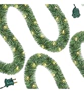 WATERGLIDE Lighted Christmas Green Garland 15FT, with Clear String Lights, Pre-lit Artificial Gre...