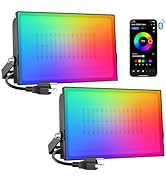 Onforu RGBW LED Flood Light 500W Equivalent 5000LM, Bluetooth Smart Color Changing Floodlights 2 ...