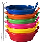 Cereal Bowls with Straws for Kids - (Set of 6 - 20-Ounce Bowls) BPA-Free Plastic Reusable Bowls w...