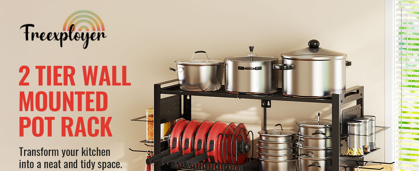 2 tier wall mounted pot rack