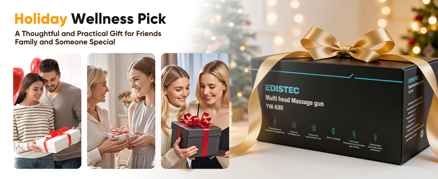 EDISTEC Multi Head Massage Gun, Holiday Wellness Gift for Family