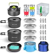 Odoland 29pcs Camping Cookware Mess Kit, Non-Stick Lightweight Pots Pan Kettle, Collapsible Water...