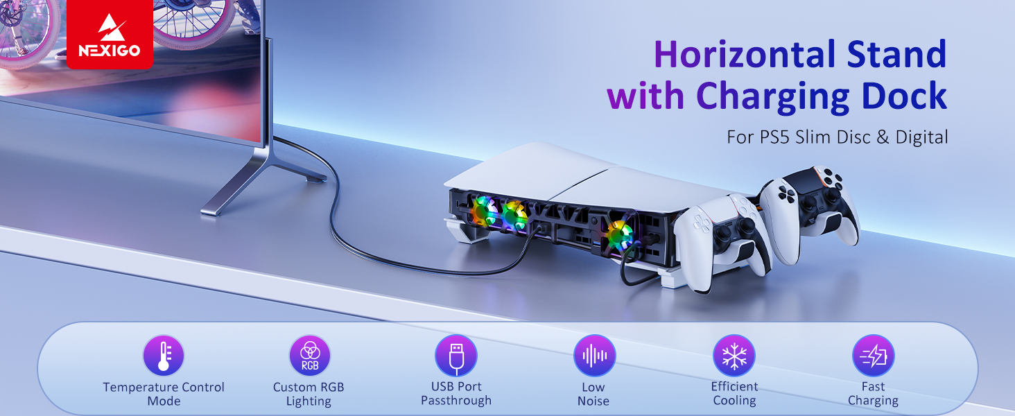 PS5 Slim Horizontal Stand with Charging Station