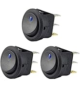 AutoEC 3pc 12V 20A Car Truck Round Rocker Toggle LED Switch Blue Light SPST On-Off Control