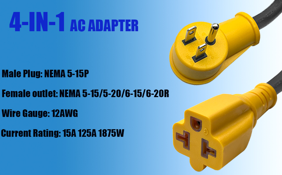 Heavy Duty Right Angle (Down Angle) 15 Amp to 20 Amp Plug Adapter