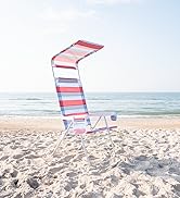 CARIBBEAN JOE Folding Beach Chair, 1 Position High Back Outdoor Camping Chair with Canopy, Lightw...