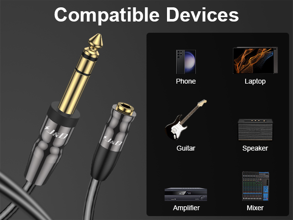 phone,laptop,guitar,speaker,amplifier,mixer,1/4 inch to 3.5mm audio cable