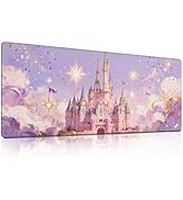Magical Pastel Pink Princess Castle Mouse Pad, Glitter Stars Fairytale Fantasy Desk Mat - Large N...