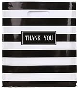 Daarcin 100pcs 16x18in Large Black and White Stripes Thank You Merchandise Bags,Die Cut Plastic S...