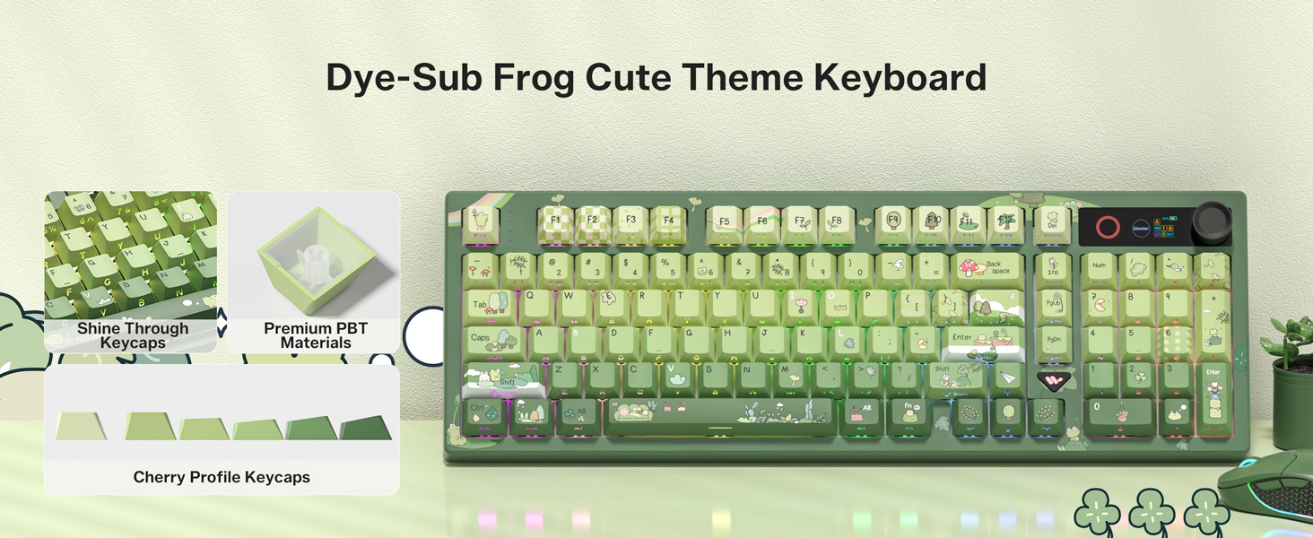Frog Wireless Mechanical Creamy Keyboard,Gaming Keyboard with Number Pad,98% Keyboard