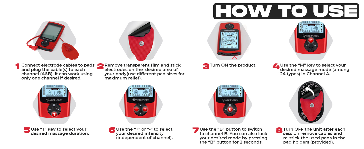 tens unit ems pms electric pulse massager portable shock shoulder back pain relief electrode pad