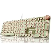 EWEADN Wired Typewriter Mechanical Keyboard, Low Noise Retro Punk Keyboard with Media Knob, White...