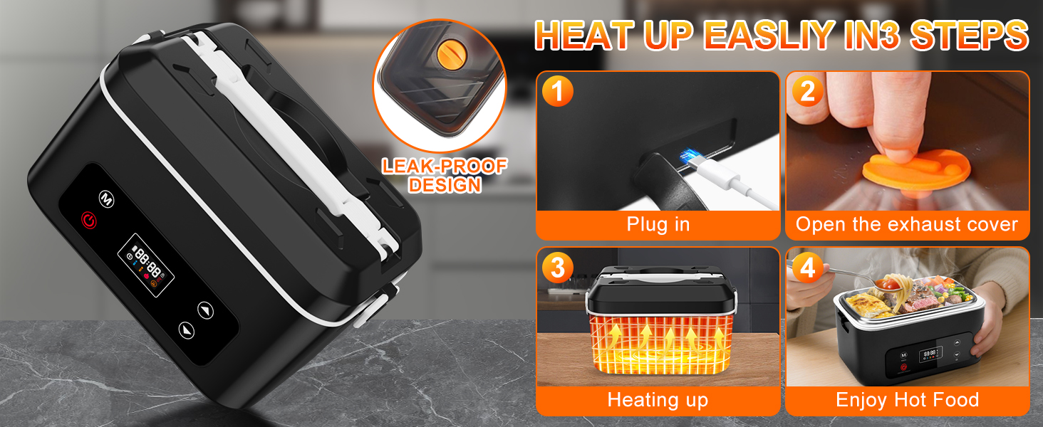 Cordless Electric Lunch Box for Adults, Heated Lunch Box Battery Powered with Automatic Heating