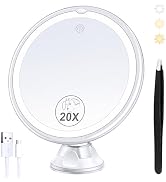 B Beauty Planet Rechargeable Magnifying Mirror with Light, 20X Lighted Makeup Mirror, 3 Color Mag...