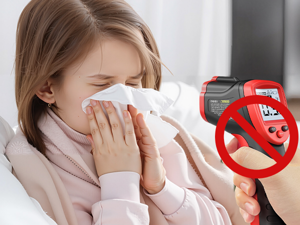 Sequence illustrating symptoms of allergic reactions or illness, with warning symbol indicating prohibited actions or health concerns.