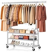 EAGMAK Heavy Duty Clothes Rack Load 686 LBS, Rolling Clothing Rack with 3 Shelves, Height Adjusta...