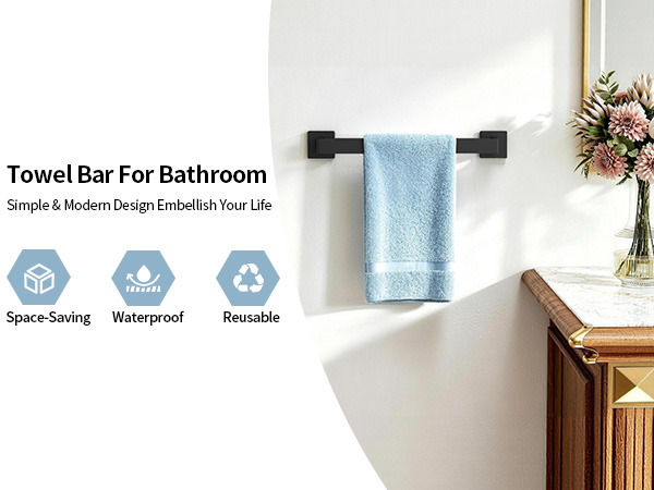 Towel Bar, Black Wall Mount Towel Holder for Bathroom