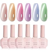 MelodySusie Macaron Pink Blue Cat Eye Set Cat Eye Gel Nail Polish Set 6 Pcs, 0.26 Fl Oz Glitter H...