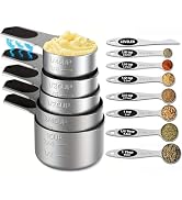 Measuring Cups and Spoons Set,304 Stainless Steel 5 Magnetic Measuring Cups and 8 Sigle Sided Mea...