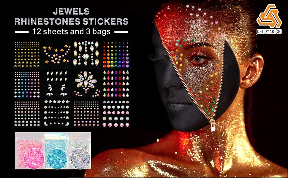 DECOYARDOO face jewels rave glitter tattoo kit festival accessories