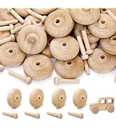 SOUJOY 72 Pack Wooden Toys Car Wheels and Sticks for Craft, 1.5'' x 1/2'' Toy Vehicle Wheel, Mini...