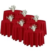 Fitable 6 Pack Red Round Tablecloths - 120 Inches in Diameter - Stain Resistant and Washable Tabl...