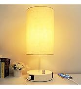 HiBay 17.75" Dimmable Bedside Table Lamp with Charging Station - 2 USB Ports &amp; AC Outlet, Modern ...