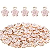 DICOSMETIC 80Pcs Enamel Flower Charms Bulk Flower Charms 11.3x9x1.5mm Golden Cherry Flowers Bloss...