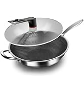 Boryenty Stainless Steel Wok Pan, 12-Inch Nonstick Woks &amp; Stir-fry Pans with Lid, Honeycomb Fryin...