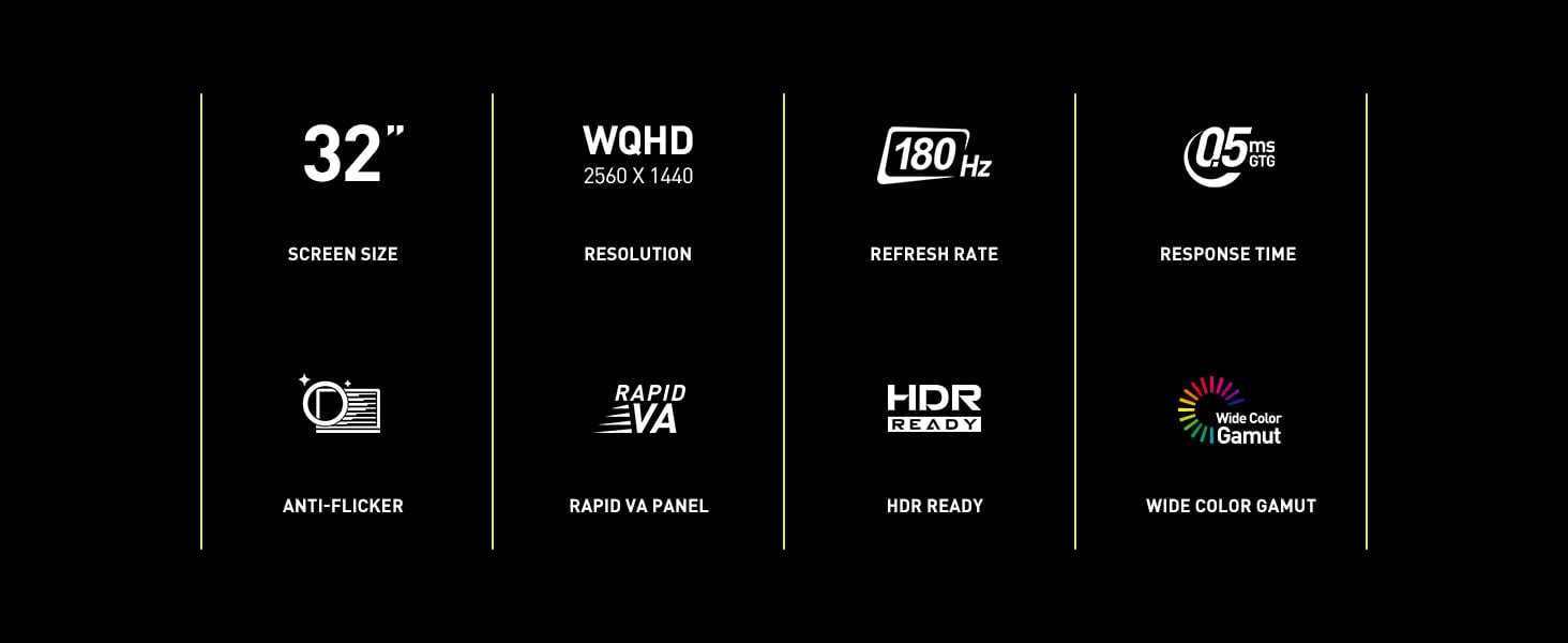 32" WQHD VA Panel; 180Hz Refresh Rate