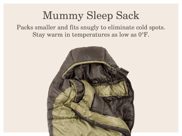 mummy sleep sack bag trendy modern small snug warm cold temp camp backpack hike kids tent family