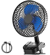4 in1 USB Fan, 8” Clip Fan, Rechargeable Table Fan, 5 Speeds, 45°/90° Automatic Rotation, 3 Time ...