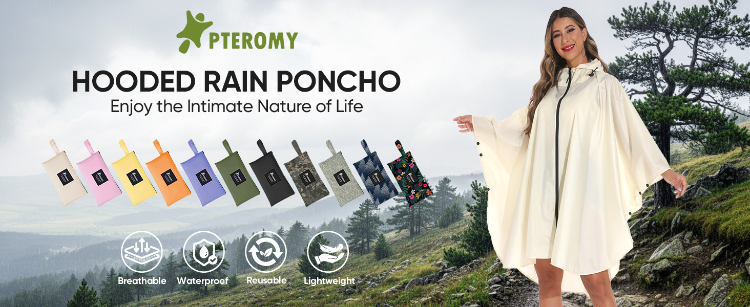 Hooded Rain Poncho Zipper