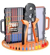 Preciva 2100PCS Ferrule Crimping Tool Kit, AWG 23-7 (0.25-10mm²) Self-Adjusting Ratchet Ferrule C...