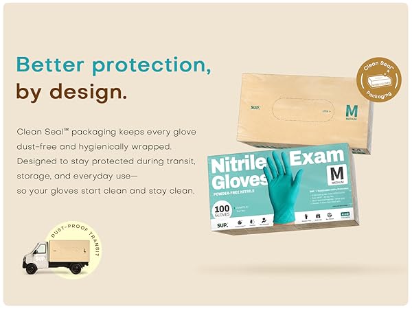 Clean Seal packaging keeps every glove dust-free hygienically wrapped protected transit storage