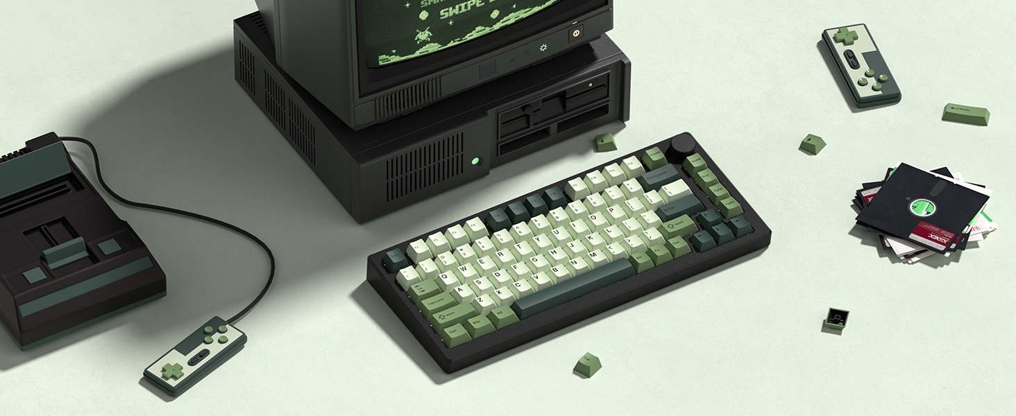 Double Shot PBT keycaps, Cherry Profile Keyboard Key caps, Matcha Green Custom keycaps138-key Set