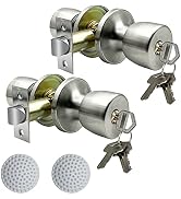 DSJJBLL Stainless Satin Nickel Door Knob with Lock and Key Round Ball Lock Interior/Exterior Door...