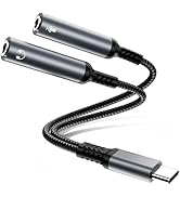 USB C to Microphone Adapter, Type C to 2 TRS 3.5mm Headphone and Microphone Splitter for Dual-Plu...