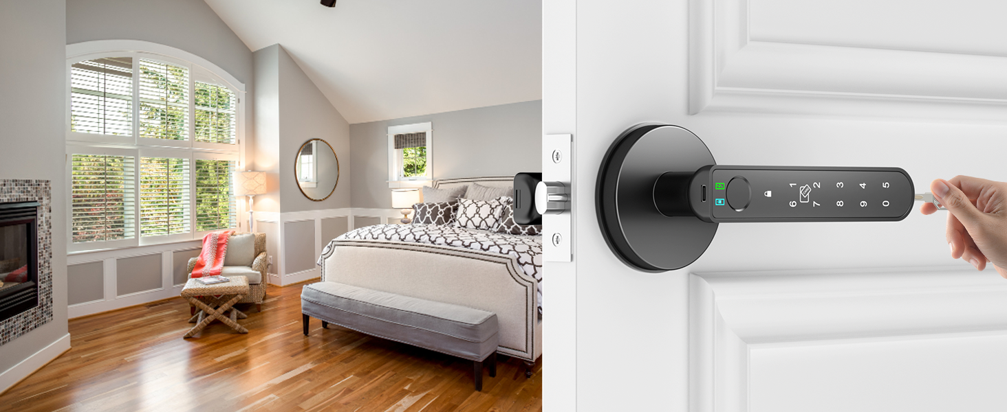 fingerprint door lock with key key Access round black