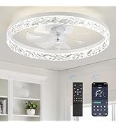 LEDIARY 20" Modern Ceiling Fans with Lights and Remote, Dimmable Low Profile Ceiling Fan, Flush M...