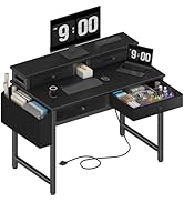Lufeiya 32 Inch Small Computer Desk with 4 Drawers and Monitor Stand with Power Outlet for Home O...