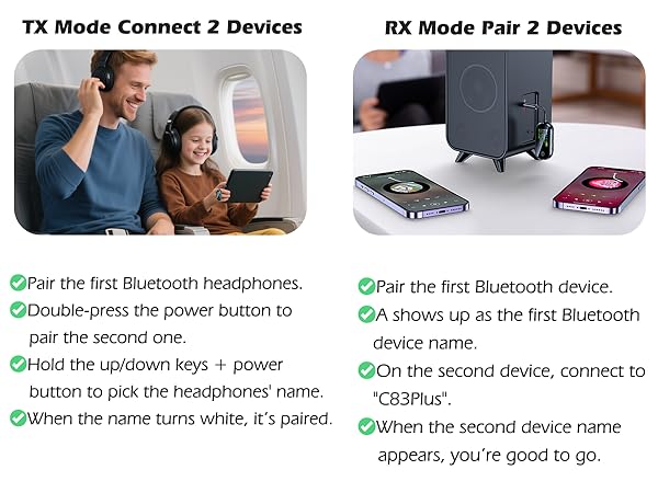 Bluetooth transmitter receiver connect 2 devices